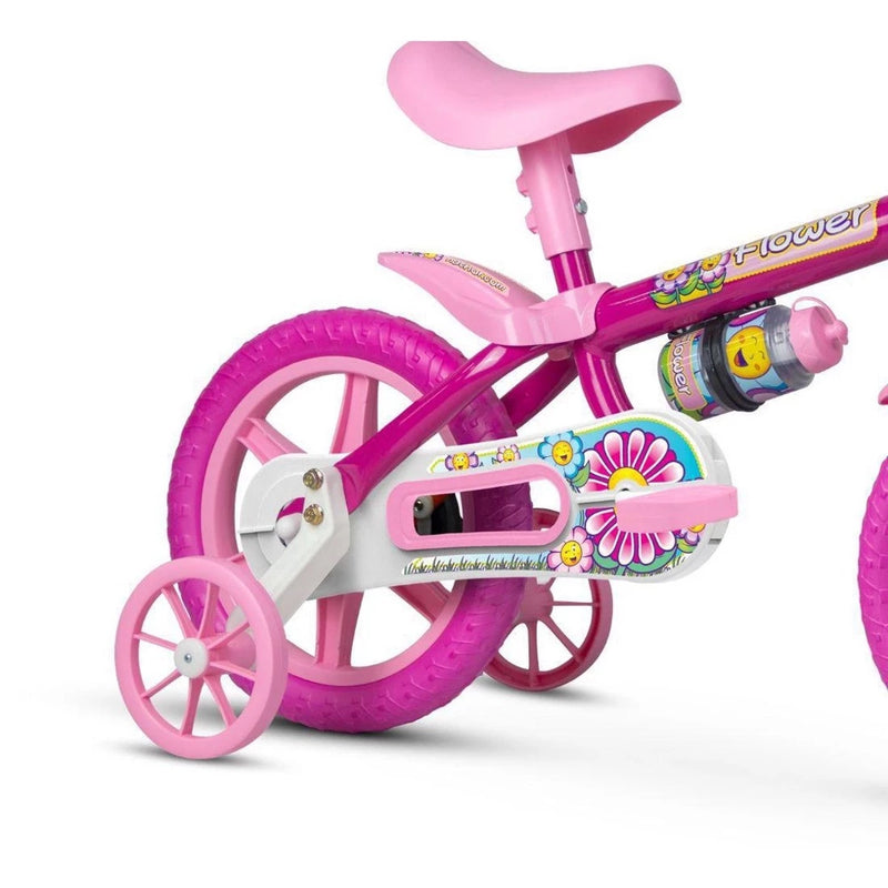 Bicicleta Infantil Nathor Flower Aro 12 Freio Tambor Cor Rosa Com Rodas De Treinamento