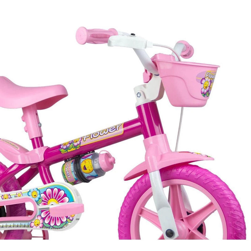 Bicicleta Infantil Nathor Flower Aro 12 Freio Tambor Cor Rosa Com Rodas De Treinamento