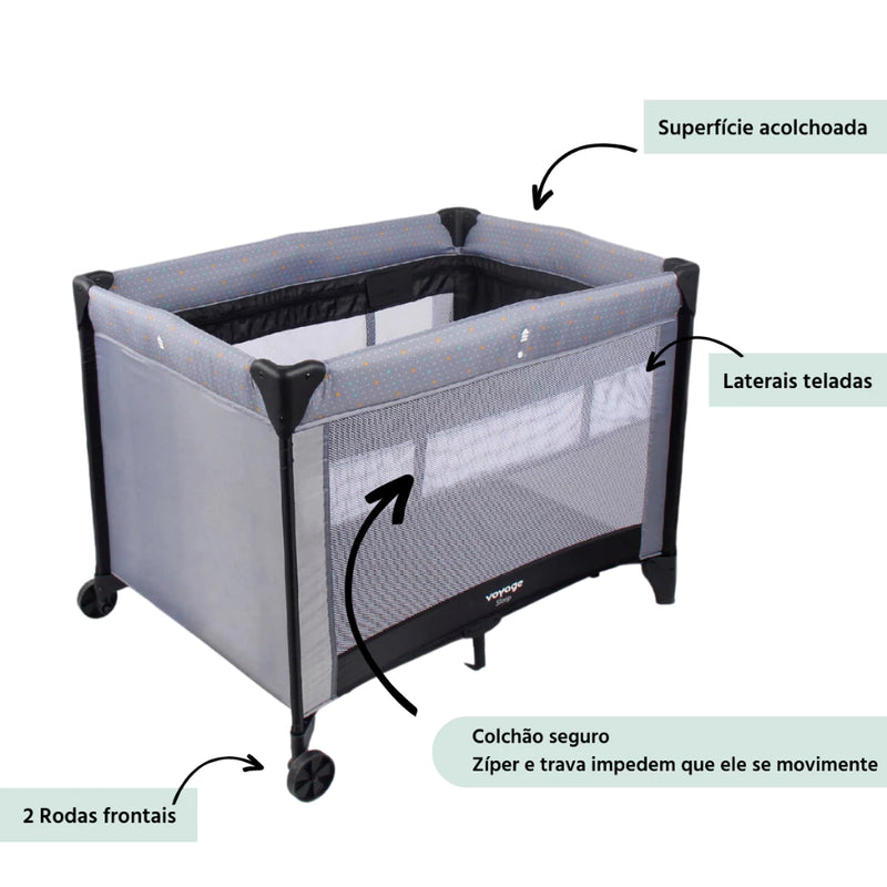 Berço Portátil Sleep até 15Kgs Voyage- Cinza