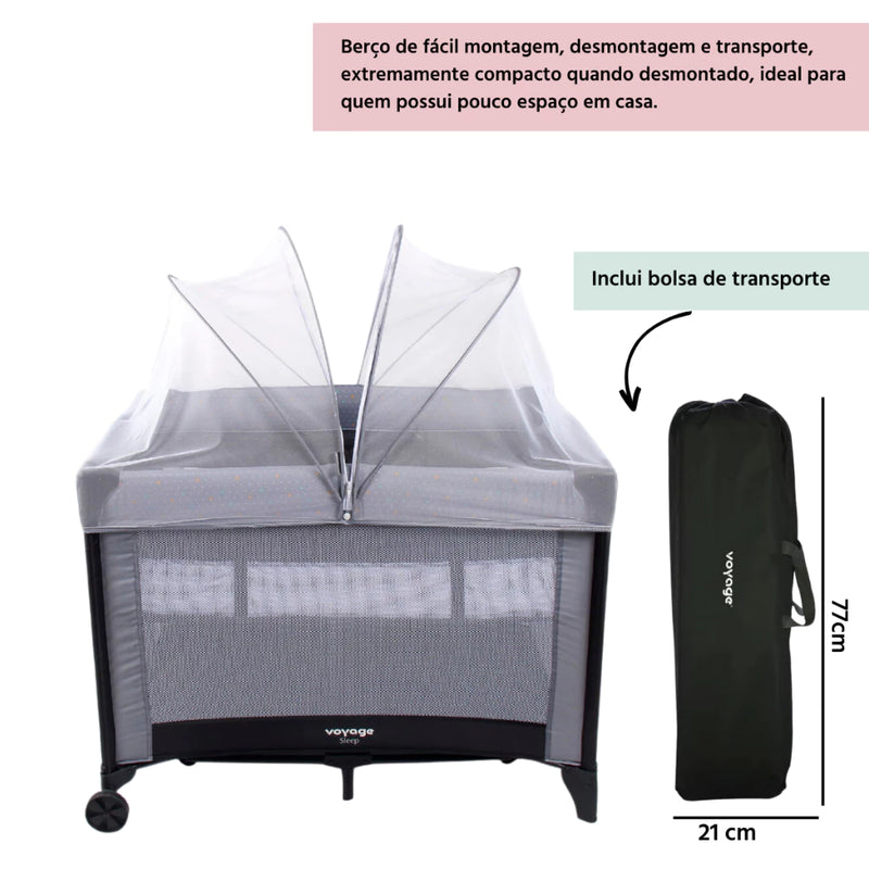 Berço Portátil Sleep até 15Kgs Voyage- Cinza