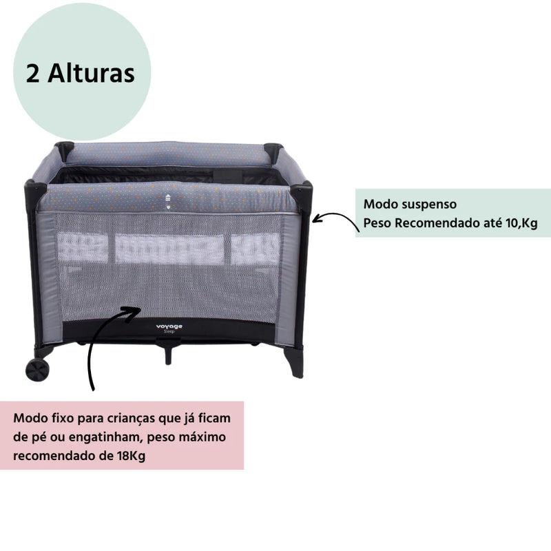 Berço Portátil Sleep até 15Kgs Voyage- Cinza