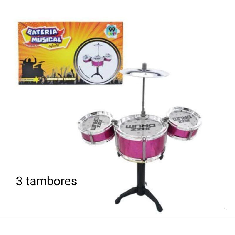 Bateria brinquedo infantil com baqueta e banquinho 5 tambor