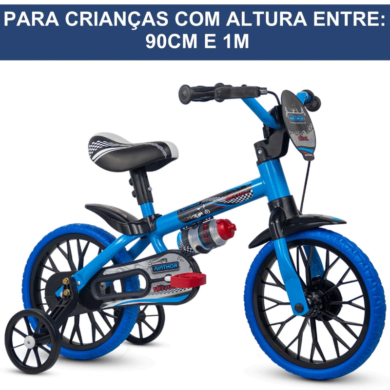 Bicicleta Infantil Nathor Aro 12 Menino Veloz Azul E Preto Criança de 90cm a 1 metro 2 A 5 Anos