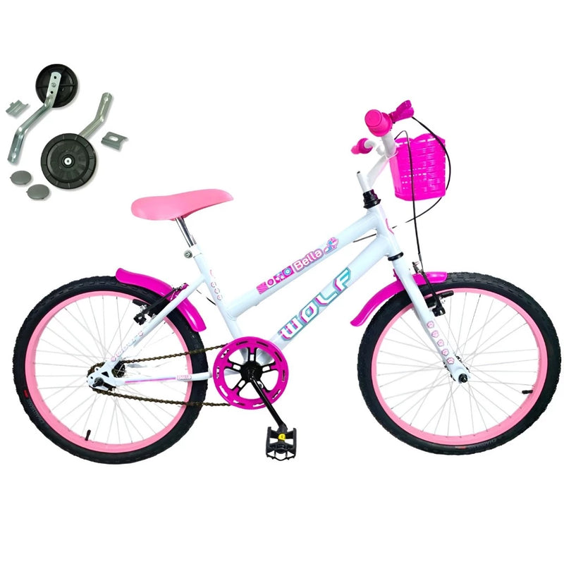 Bicicleta Infantil Aro 20 Feminina + Cesta + rodinhas