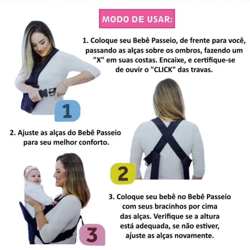 Canguru Bebê Passeio Ajustável Canguru Diversas Cores Mamãe 2 a 18 Meses