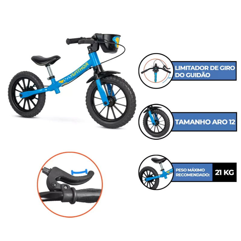 Bicicleta Infantil Azul Nathor Equilíbrio - Bicicleta Sem Pedal Nathor Balance