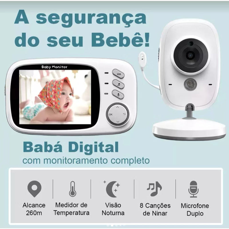 Baba Eletrônica Com Monitor Visão Noturna, Câmera c/ Audio Sensor de Temperatura MING